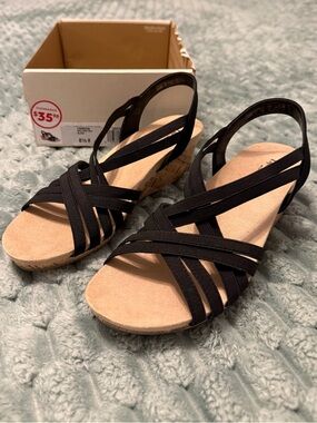 Life Stride Black Strappy Cork-Wedge Sandals